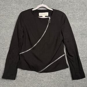 Doncaster Sz 10 Asymmetrical Zipper Moto Jacket Black Rayon Nylon Blend‎ Stretch